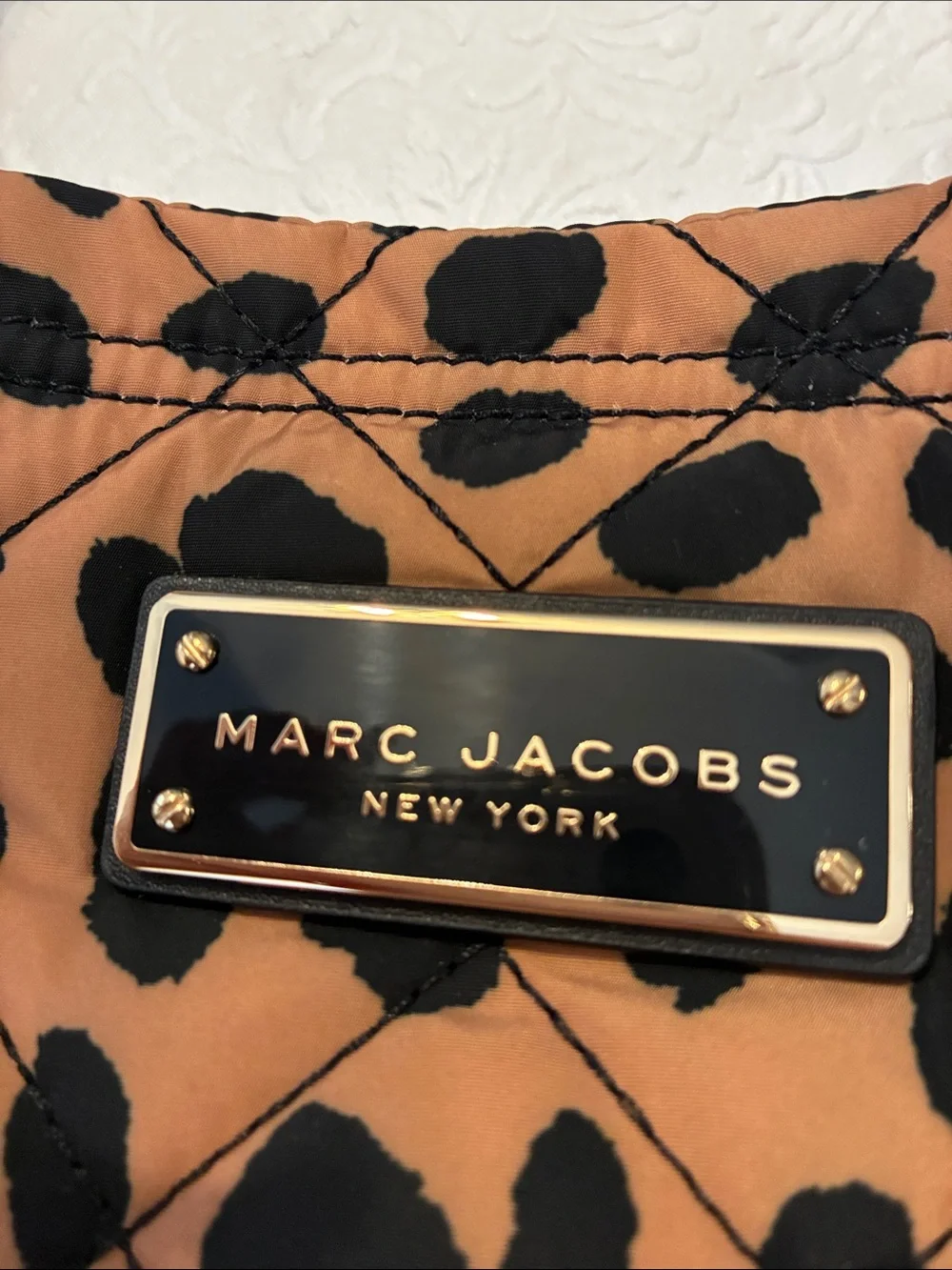 Marc Jacobs Brown Leopard-Print Quilted Crossbody with Gold Plaque